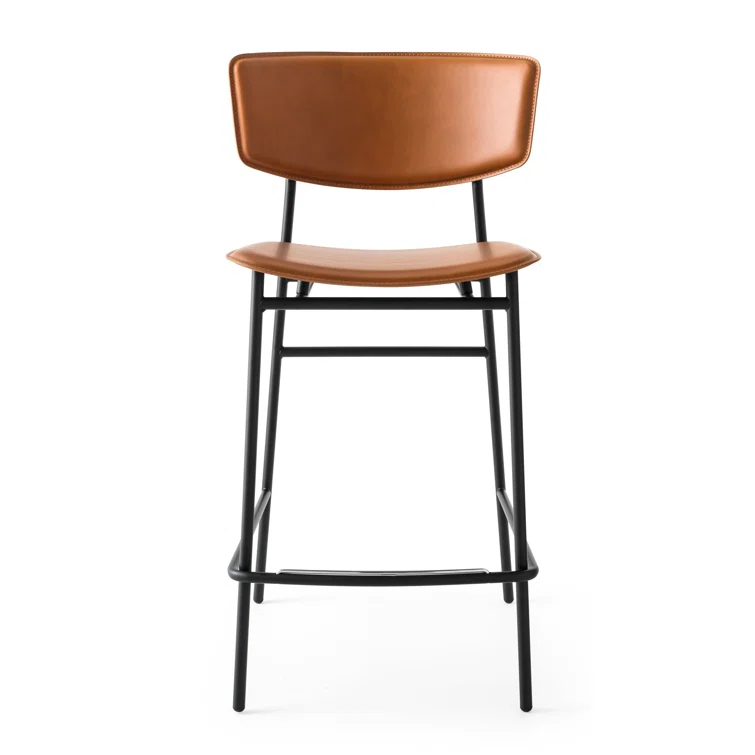 Fifties Upholstered Stool with Metal Frame