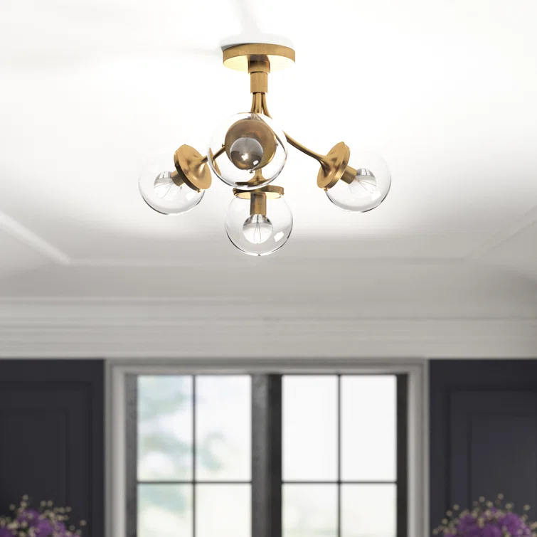 Prescott Polished Nickel 18" Globe Semi Flush Mount with White Glass