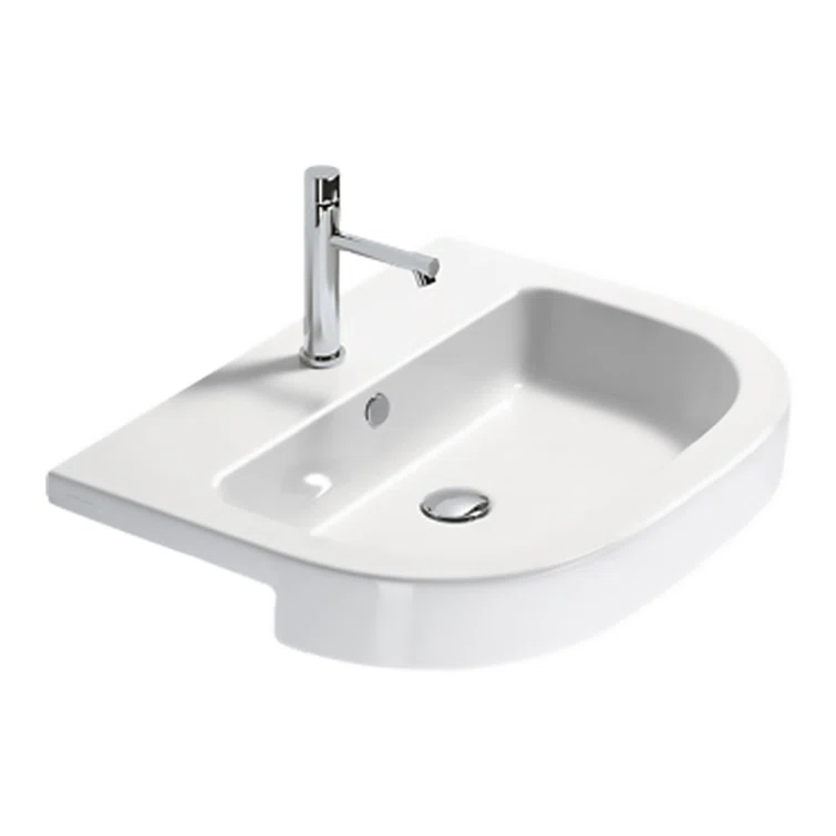 Catalano Zero 18.11'' White Fireclay U-Shaped Bathroom Sink with Overflow