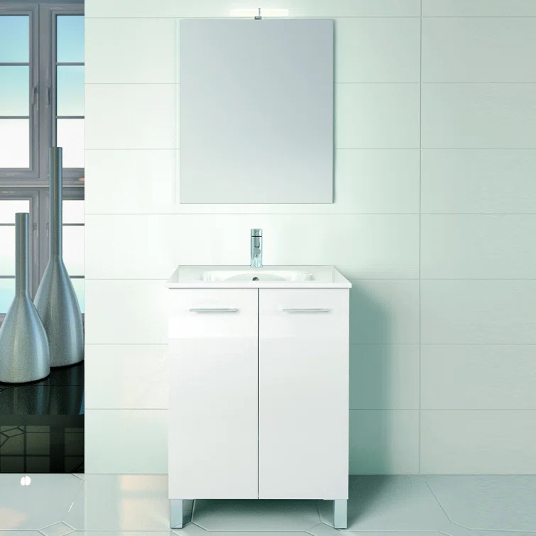 WS Bath Collections Logic 23.6'' Single Bathroom Vanity with Ceramic Top with Mirror
