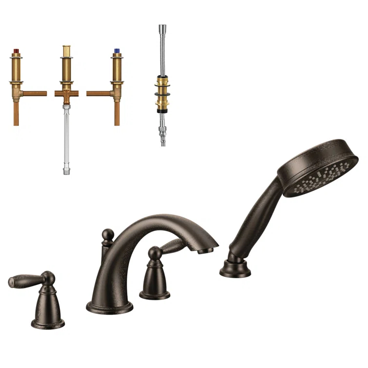 Brantford Double Handle Deck Mounted Roman Tub Faucet Trim with Handshower