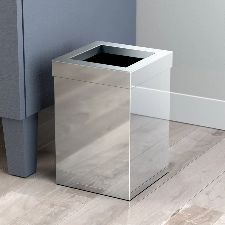 Elevate Stainless Steel 3-Gallon Wastebasket with Open Removable Lid |SquareOpen Top Trash Can with Padded Base