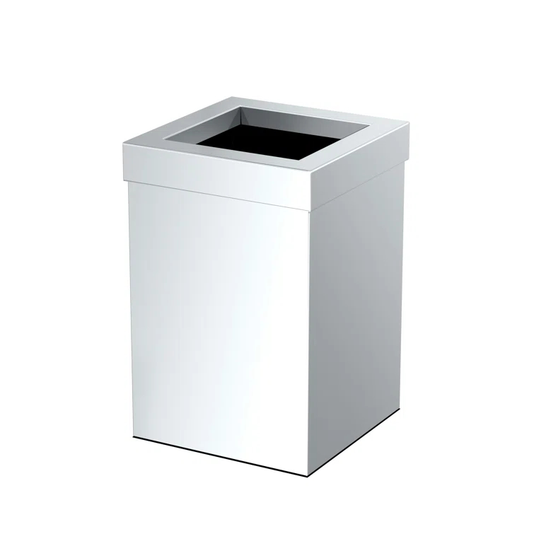 Elevate Stainless Steel 3-Gallon Wastebasket with Open Removable Lid |SquareOpen Top Trash Can with Padded Base