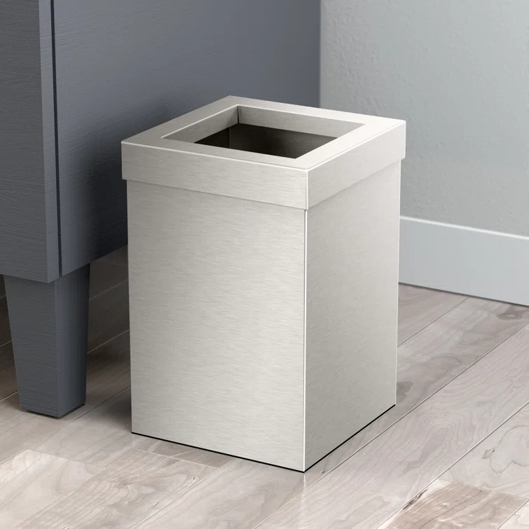 Elevate Stainless Steel 3-Gallon Wastebasket with Open Removable Lid |SquareOpen Top Trash Can with Padded Base