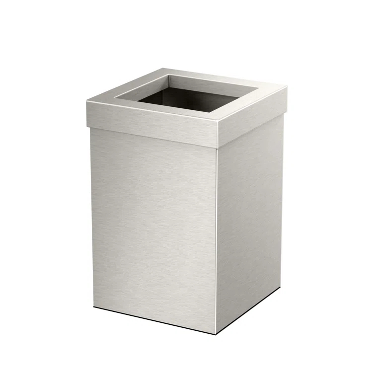 Elevate Stainless Steel 3-Gallon Wastebasket with Open Removable Lid |SquareOpen Top Trash Can with Padded Base