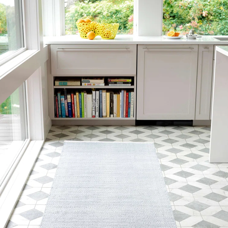 Herringbone Swedish Blue Handwoven Cotton Rug