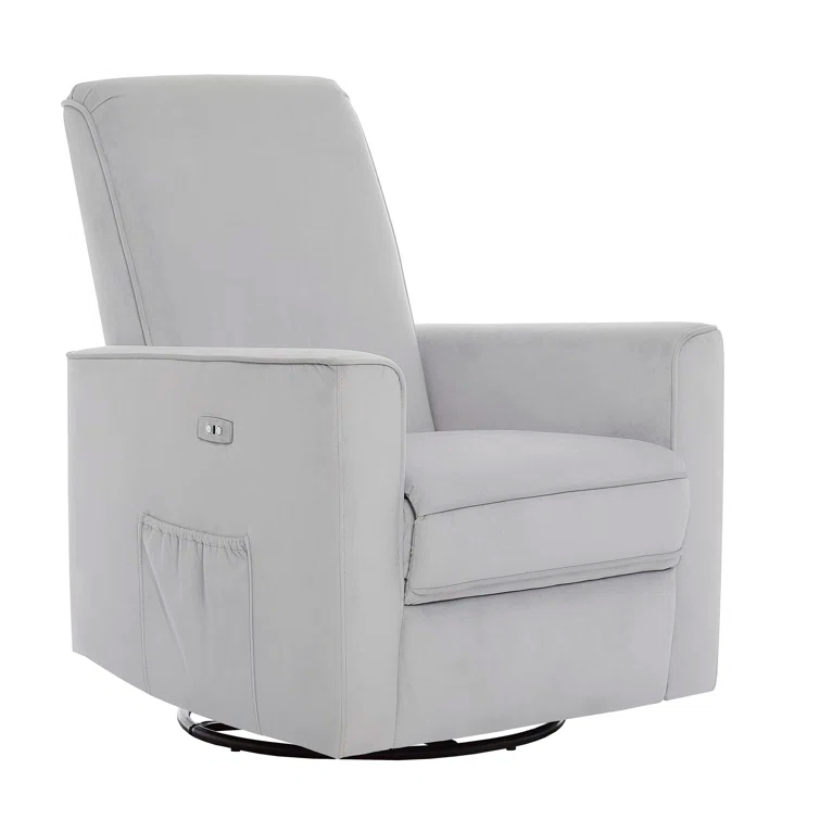 Evolur Harlow Deluxe Greenguard Gold Certified Upholstered Plush Seating Glider Swivel & Power Recliner, Grey
