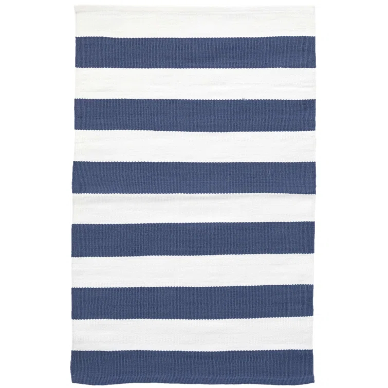 Catamaran Stripe Denim/White Handwoven Indoor/Outdoor Rug