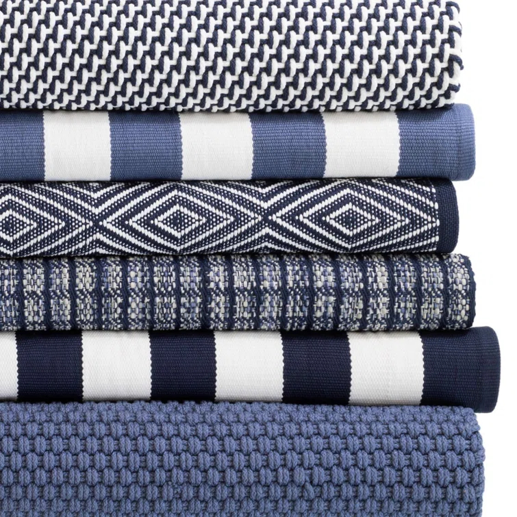 Catamaran Stripe Denim/White Handwoven Indoor/Outdoor Rug