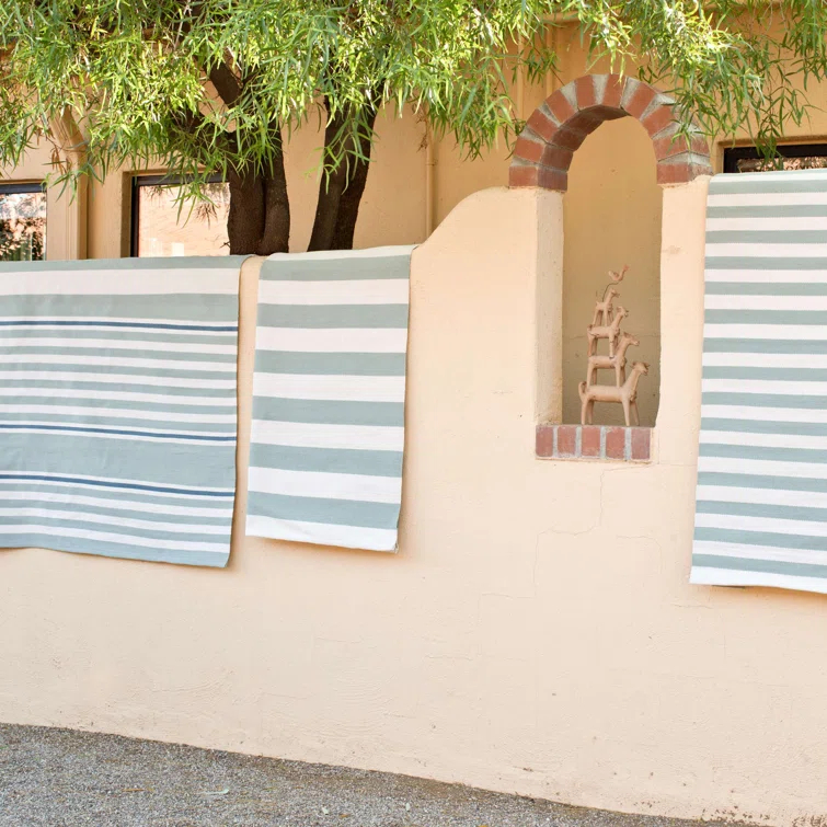 Catamaran Stripe Light Blue/Ivory Handwoven Indoor/Outdoor Rug