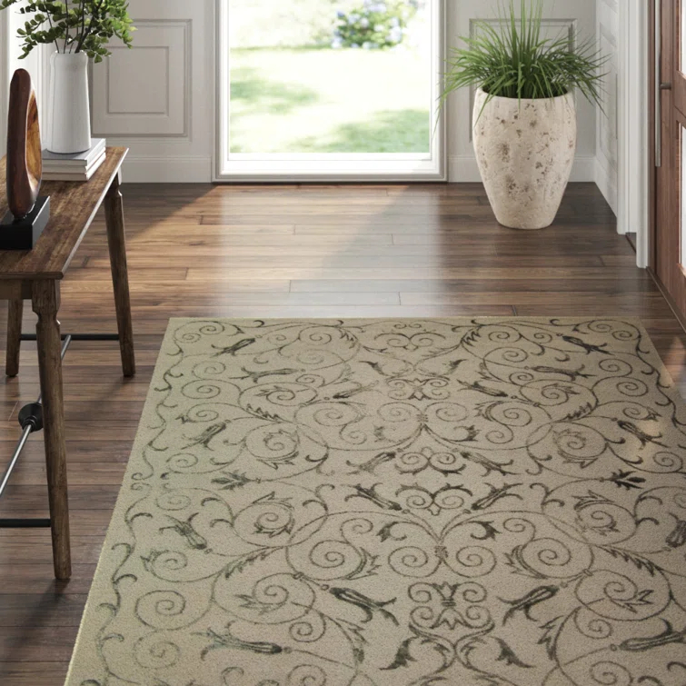 Tibetan Hand-Knotted Silk/Wool Gray Area Rug