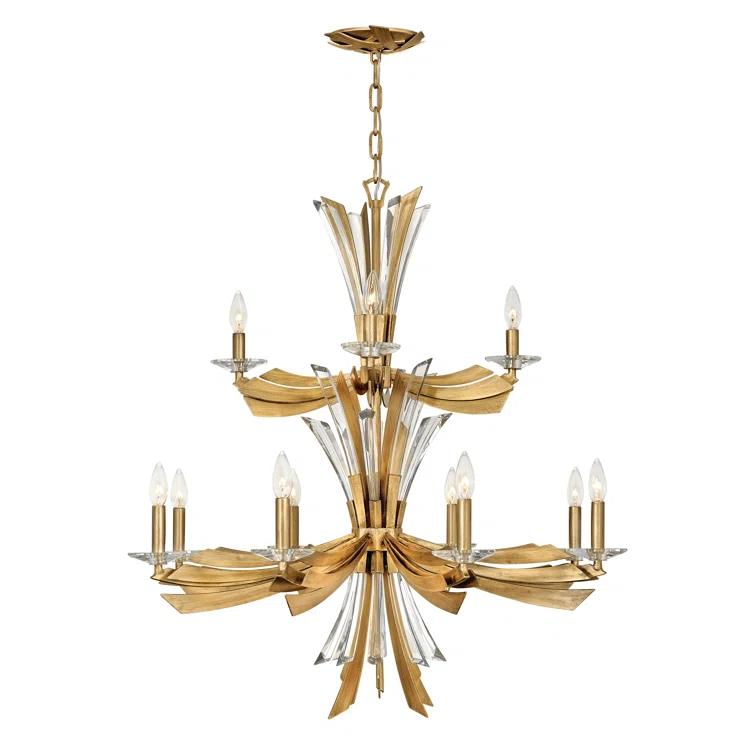 Fredrick Ramond Vida 34" Twelve-Light Two-Tier Candle Chandelier w/ Crystal Accents