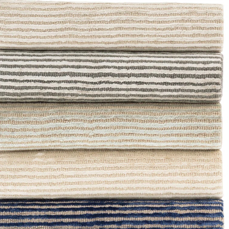 Cut Stripe Ivory Hand Knotted Viscose/Wool Rug