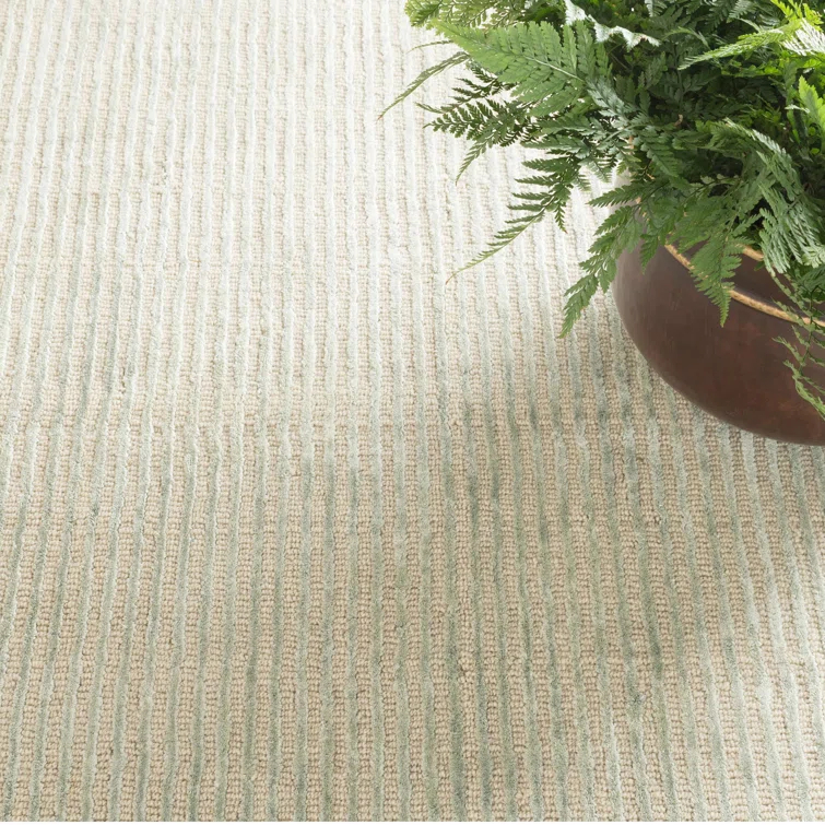 Cut Stripe Ocean Hand Knotted Viscose/Wool Rug