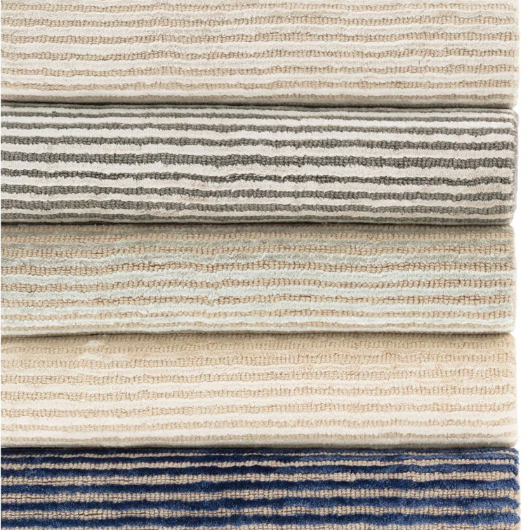 Cut Stripe Ocean Hand Knotted Viscose/Wool Rug