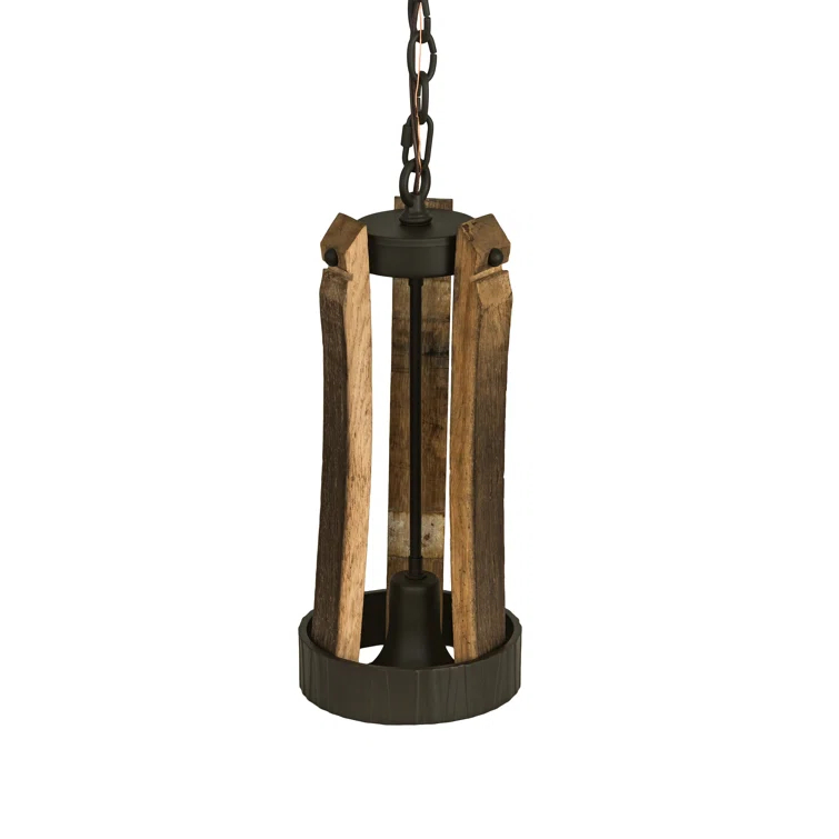 Natural Wood and Bronze 21" Rustic Pendant Light