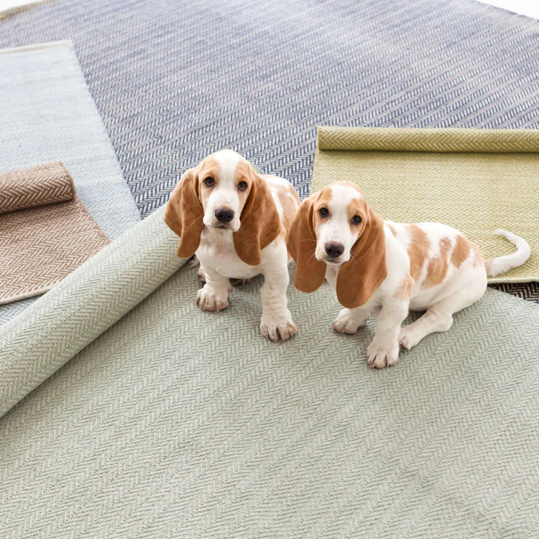 Herringbone Ocean Handwoven Cotton Rug