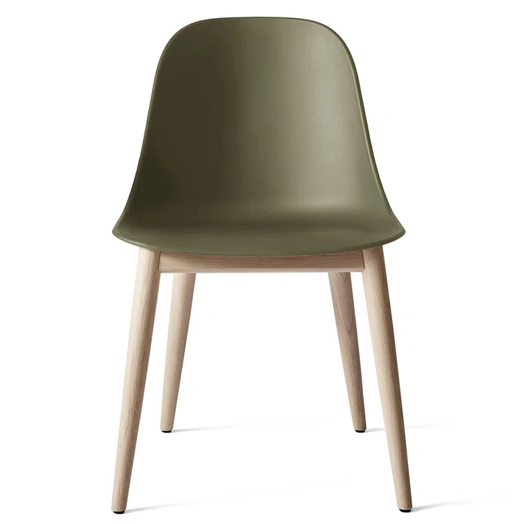 Olive Plastic and Wood Armless Side Chair