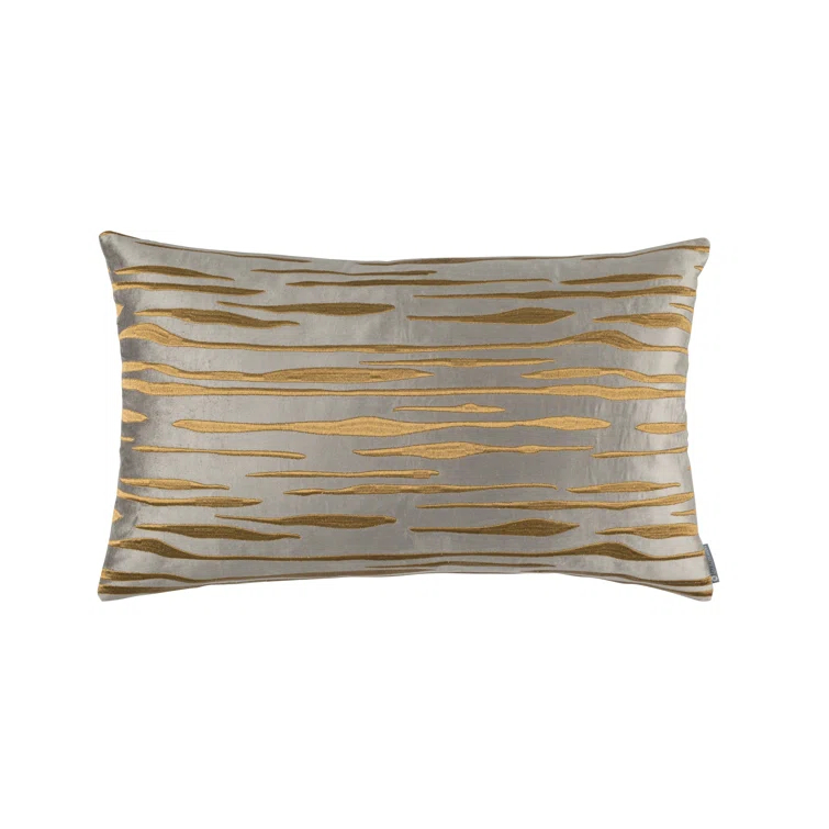 Pewter and Gold Velvet Embroidered Rectangular Lumbar Pillow