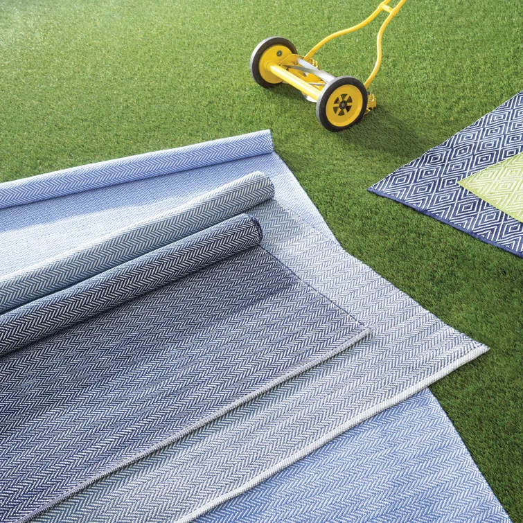 Herringbone Denim/Ivory Handwoven Indoor/Outdoor Rug