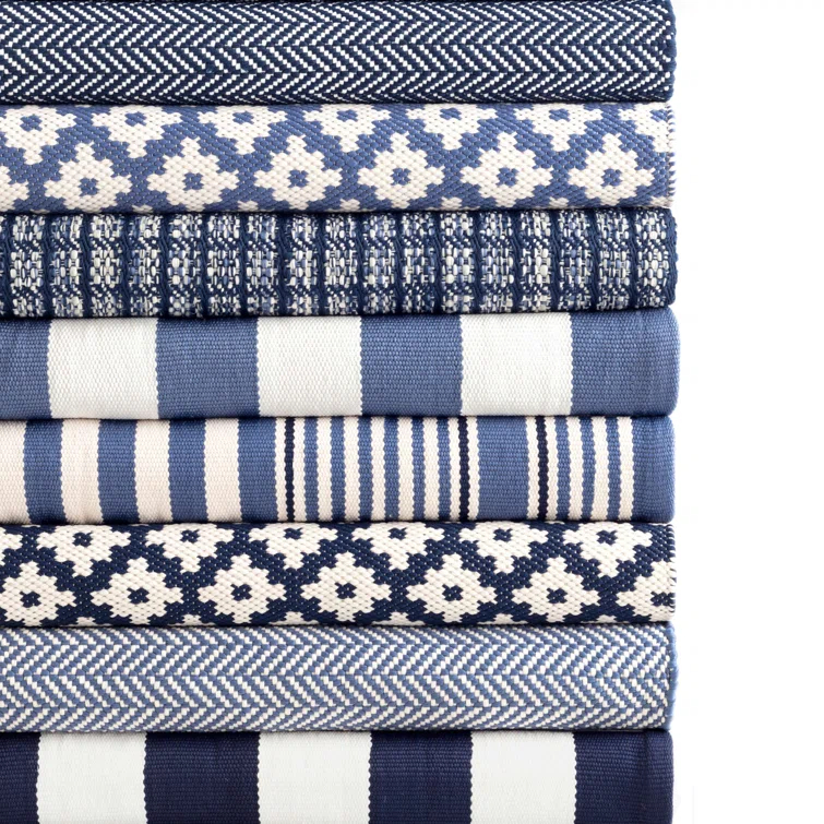 Herringbone Denim/Ivory Handwoven Indoor/Outdoor Rug