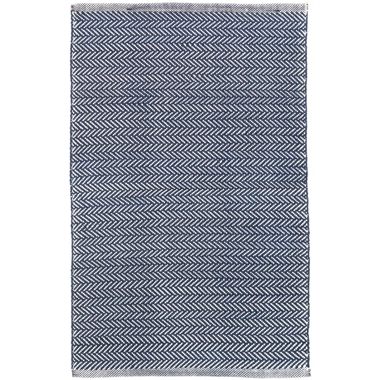 Herringbone Indigo/White Handwoven Indoor/Outdoor Rug