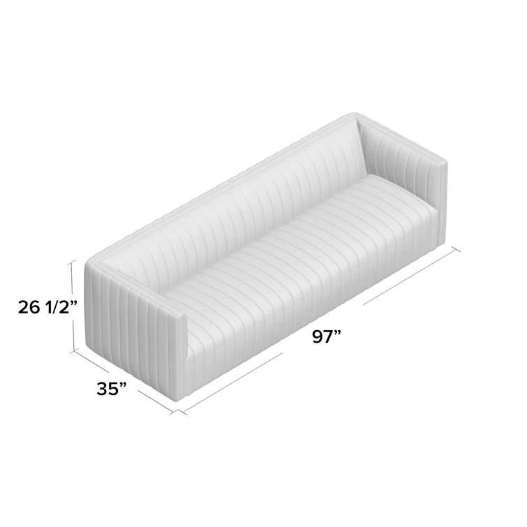 Orly Natural Gray Tufted Leather Stationary Sofa
