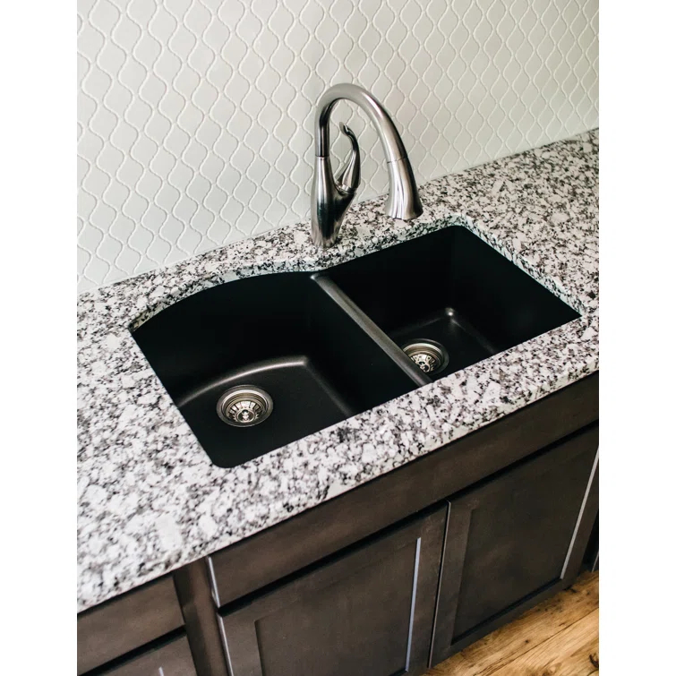 Karran Undermount Quartz Composite 32'' X 21'' 60/40 Double Bowl Kitchen Sink