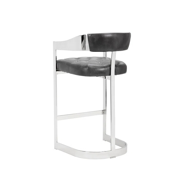 Cantina Magnetite Gray Leather and Stainless Steel Bar Stool