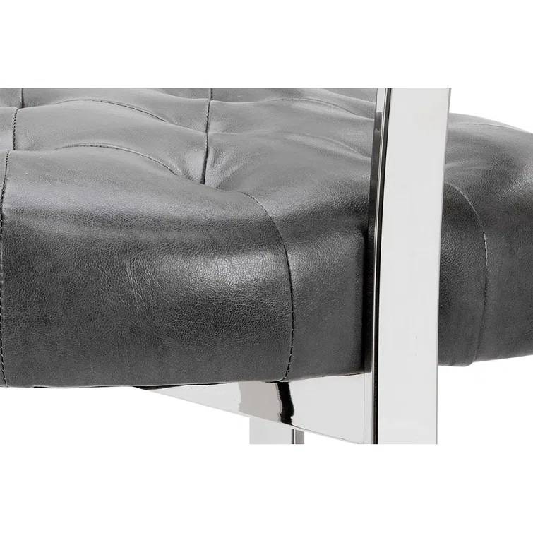 Cantina Magnetite Gray Leather and Stainless Steel Bar Stool