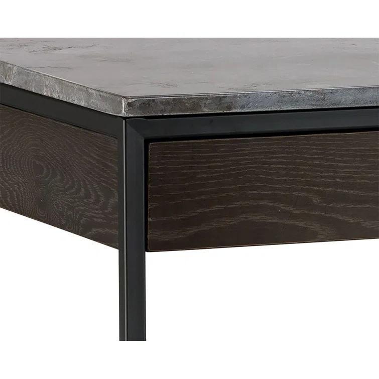 Gray Oak and Marble Home Office Desk with Drawer