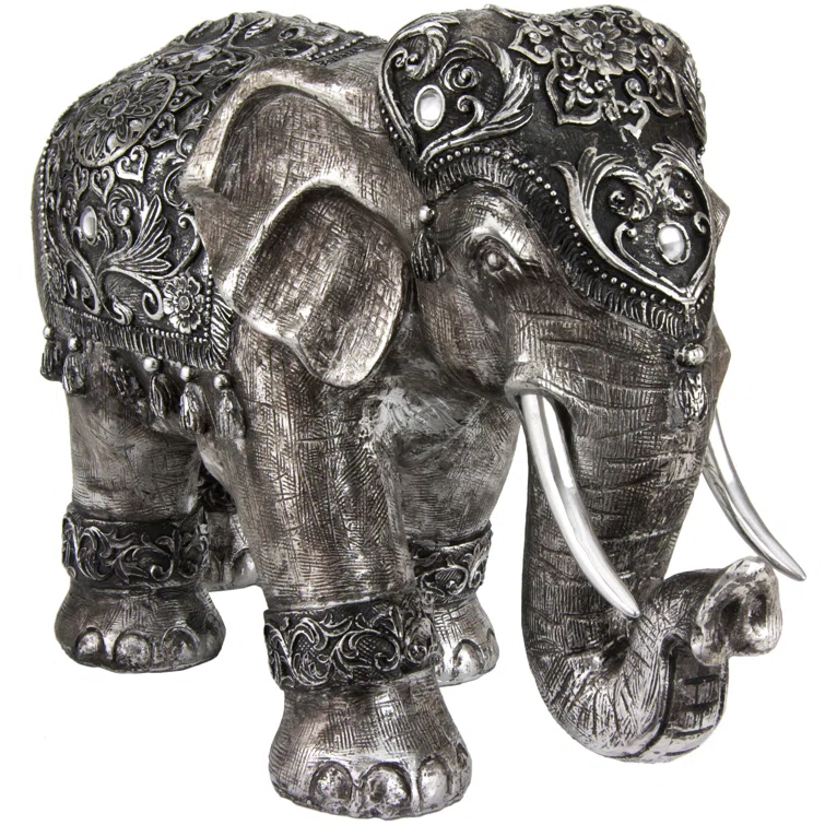 Oriental Furniture 20" Auspicious Elephant Statue, Figurine, Statue, animal, Indian, Asian, Decorative item