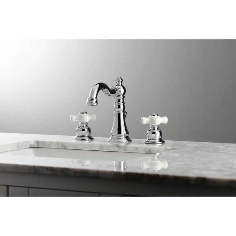 Kingston Brass FSC1971PX Kingston Brass American Classic Two-Handle 3-Hole Deck Mount Widespread Bathroom Faucet with Pop-Up Drain
