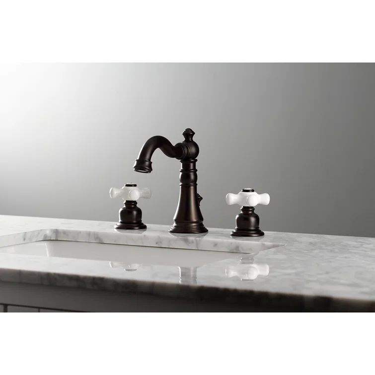 Kingston Brass FSC1975PX Kingston Brass American Classic Two-Handle 3-Hole Deck Mount Widespread Bathroom Faucet with Pop-Up Drain