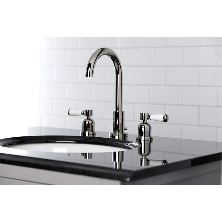Kingston Brass Paris Two-Handle 3-Hole Deck Mount Widespread Bathroom Faucet with Brass Pop-Up Drain