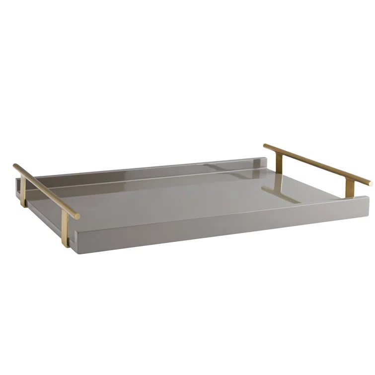 Chateau Grey Lacquer 16"x25" Tray with Antique Brass Handles