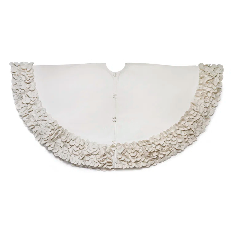 Arcadia Home Handmade Christmas Tree Skirt in Recycled Wool - Cream Ruffled Flower Border - 60" | Perigold