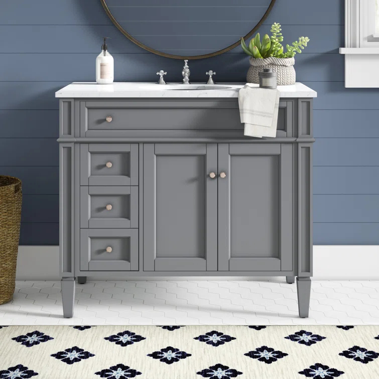 Rukie 40" Free-Standing Single Bathroom Vanity Set with Marble Vanity Top