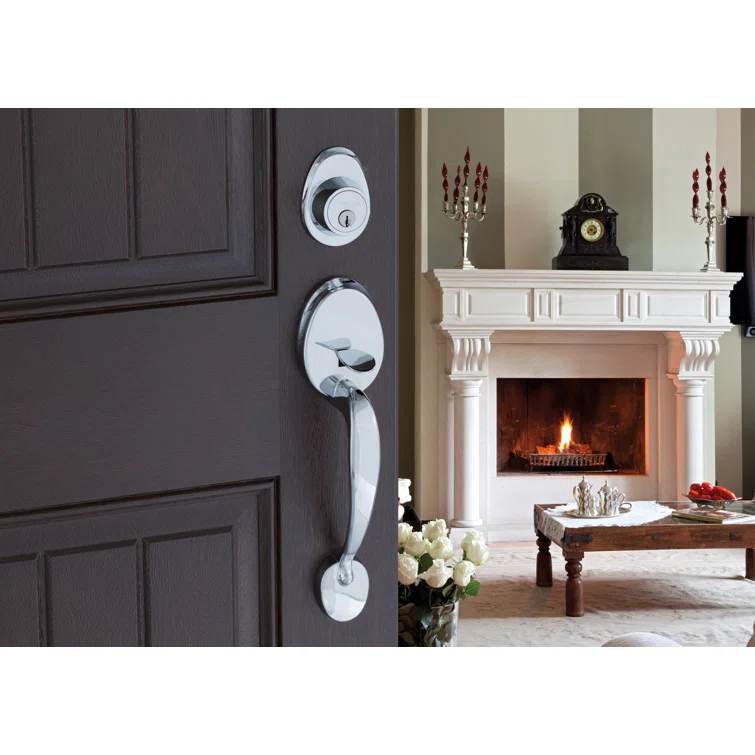 Copper Creek Handleset with Single Cylinder Deadbolt and Door Knob and Colonial Rosette