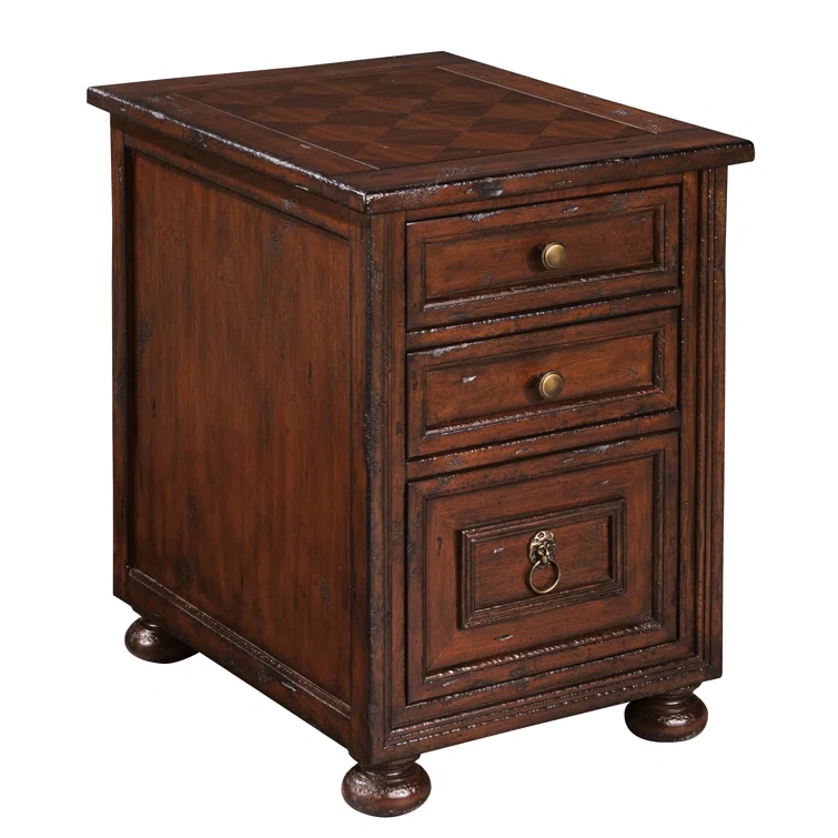 Havana Antique Mahogany Chairside Chest with Mirrored Drawers