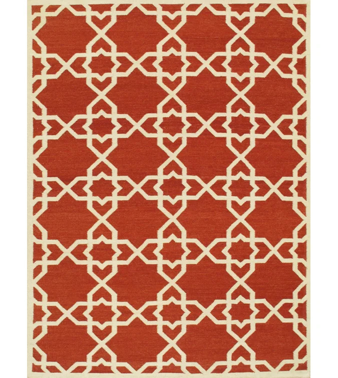 Sahara Geometric Hand-Knotted Wool Red/Ivory Area Rug