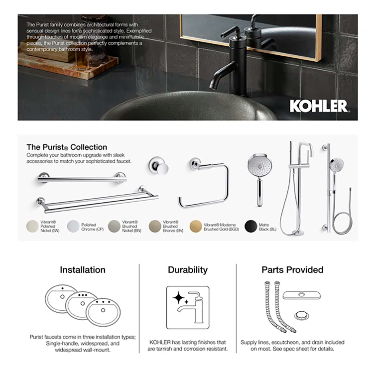 Purist® Deck- or Wall-Mount High-Flow Bath Trim with Lever Handles