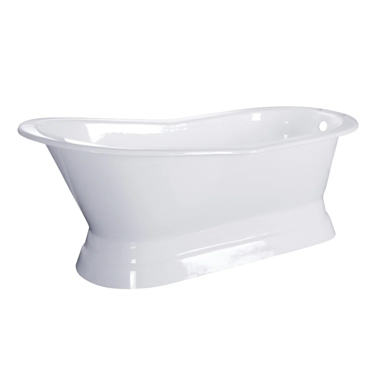 Kingston Brass Aqua Eden 67-Inch Cast Iron Oval Single Slipper Pedestal Tub (No Faucet Drillings)