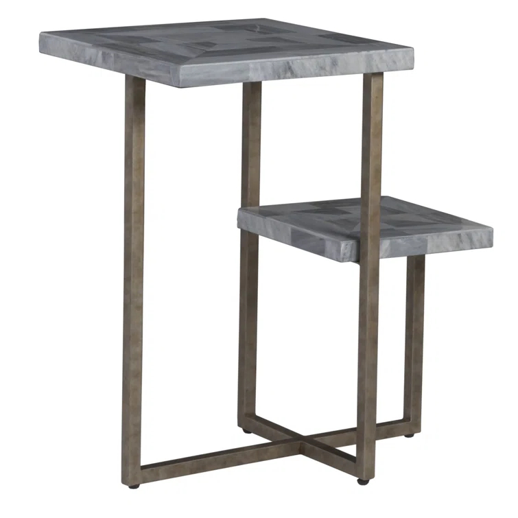 Silver Rectangular Stone and Metal Tiered Table
