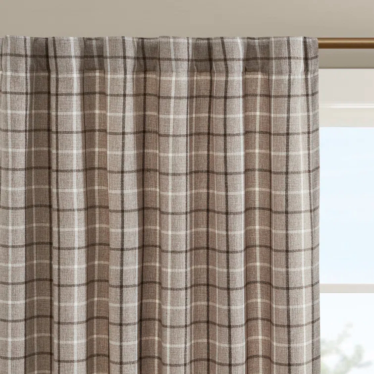 Anaheim Woven Plaid Room Darkening Thermal Fleece Lined Single Curtain Panel