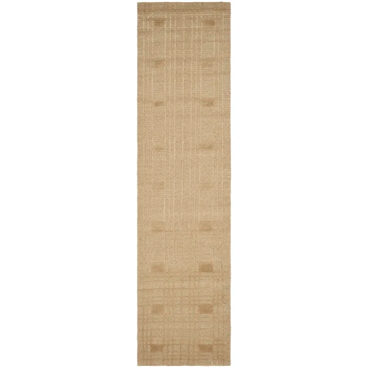 Sand Geometric Hand-Knotted Wool and Silk Runner Rug