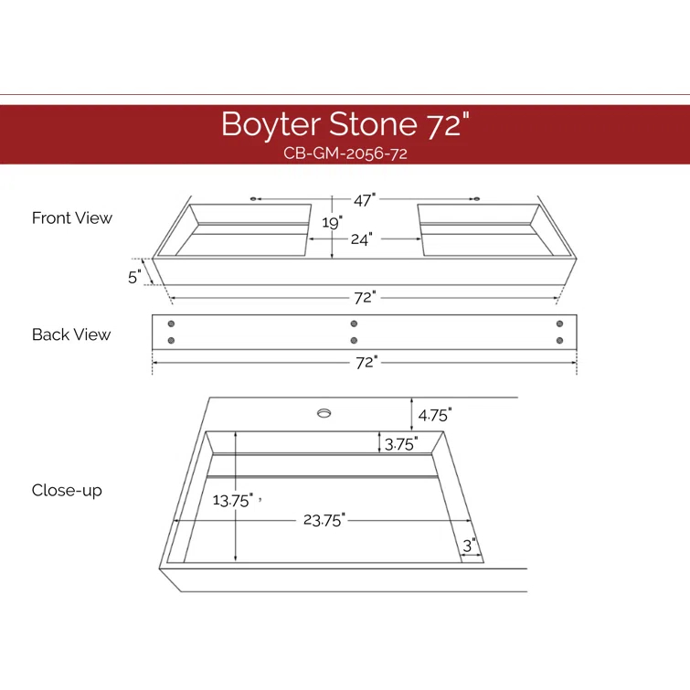 Juniper 72" Rectangular Modern Wall-Mounted Bathroom Sink with Concealed Drain Plate