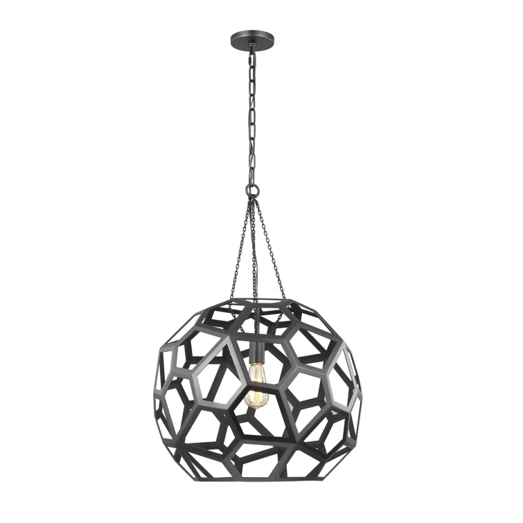 Midnight Black Globe Pendant Light with Hexagonal Frame
