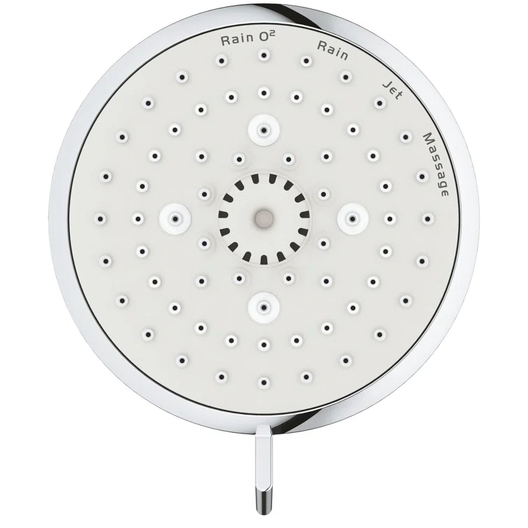 Tempesta Fixed 4-Setting Shower Head Rain O2 Rain Massage Jet Settings