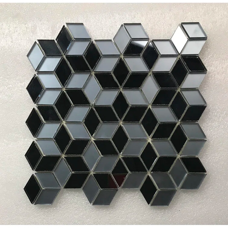 Musico 1.625 in. x 1.875 in. Multifinish Glass Mirror Straight Edge Diamond Cubed Mosaic Decorative Kitchen & Bathroom Wall Tile